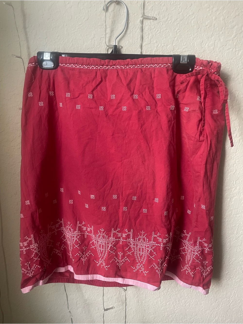 American Eagle Outfitters Red Mini Skirt with White Embroidery